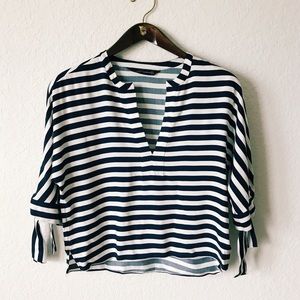 Zara Striped Tie Sleeve Blouse Top